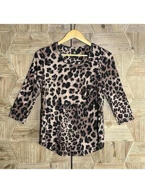 JM Collection Leopard Print Knit Top Size PS Brown & Black Animal Print Mobwife